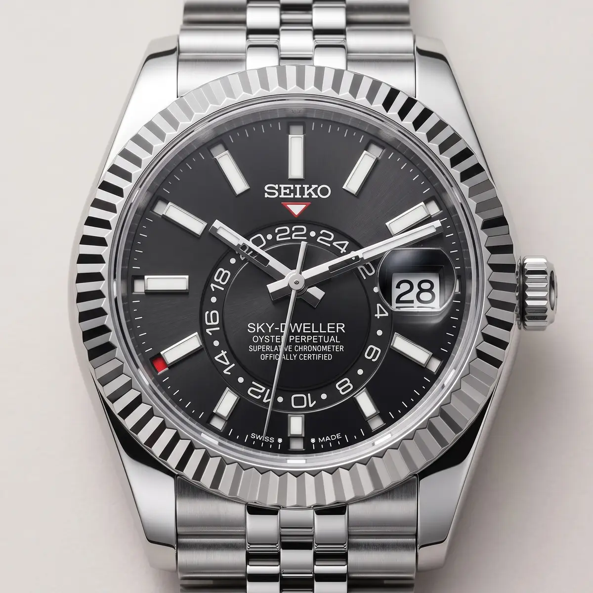 Seiko Mod Uhr DWELLER MOD – SCHWARZ – Zifferblatt Nahaufnahme – MedoMods