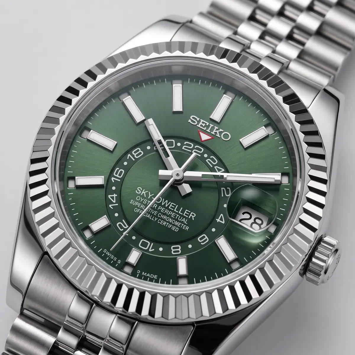 Seiko Mod Uhr DWELLER MOD – Mintgrün – Zifferblatt Nahaufnahme – MedoMods
