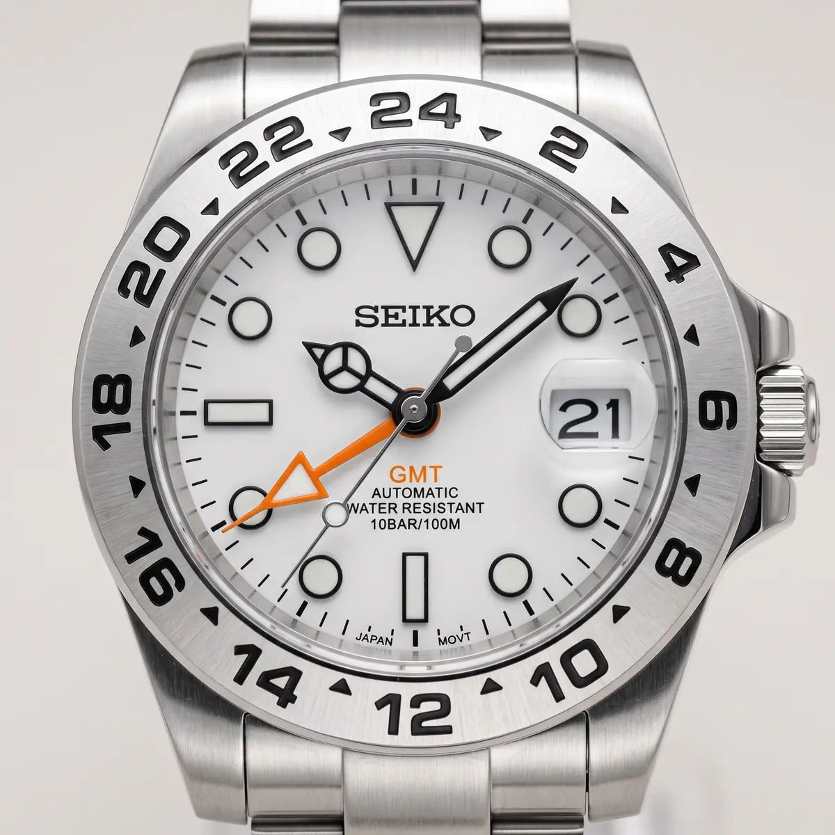 Seiko Mod Uhr EXPLORER MOD – WEISS – Zifferblatt Nahaufnahme – MedoMods