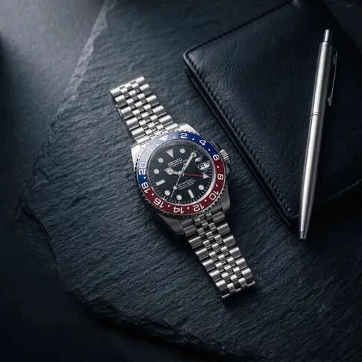 GMT MOD – ROT-BLAU – liegende Uhr