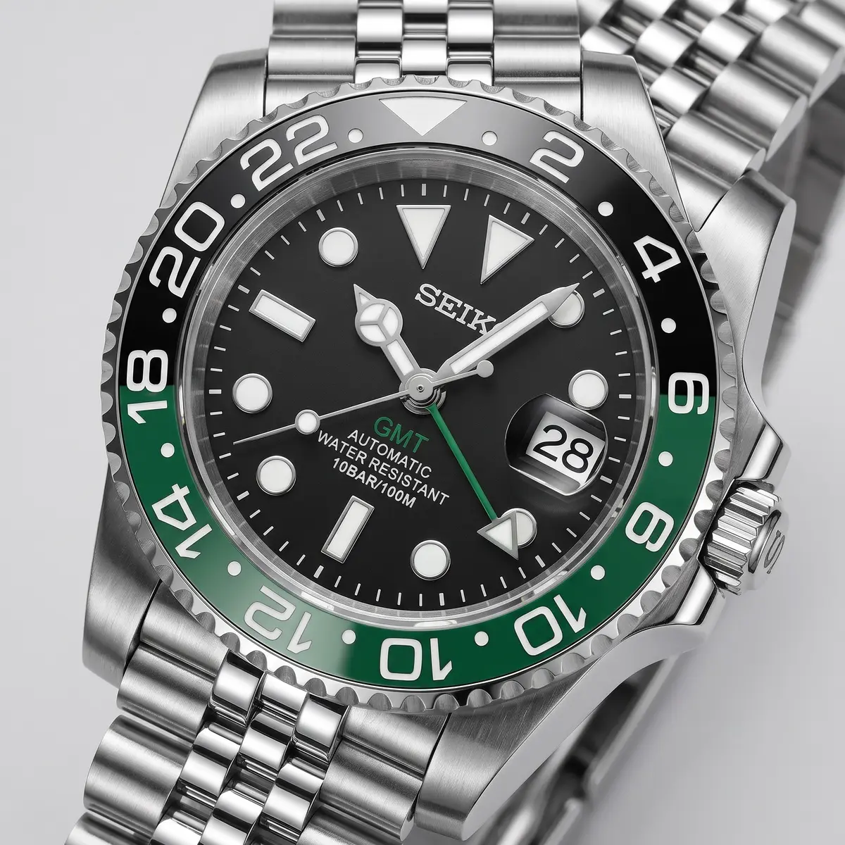 Seiko Mod Uhr GMT MOD – SPRITE – Zifferblatt Nahaufnahme – MedoMods