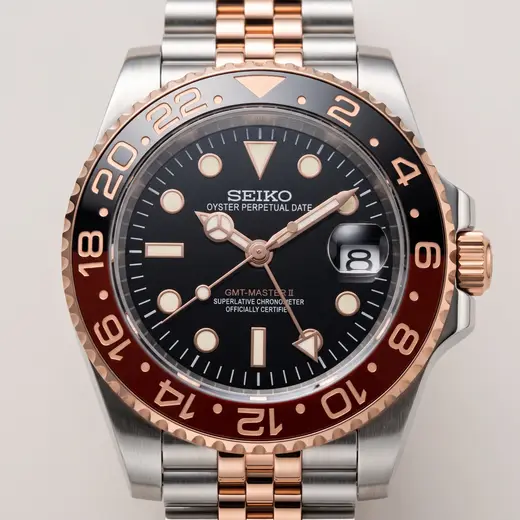 GMT MOD - BICOLOR - MARRÓN-DORADO – primer plano de la esfera