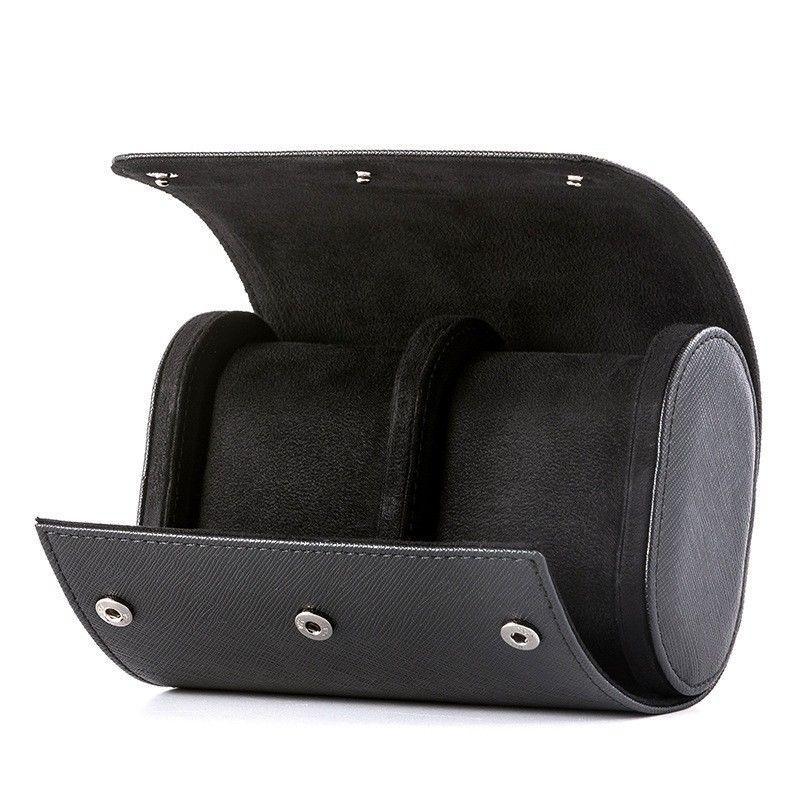 watch travel case black leather open roll pouch with soft cushion interior