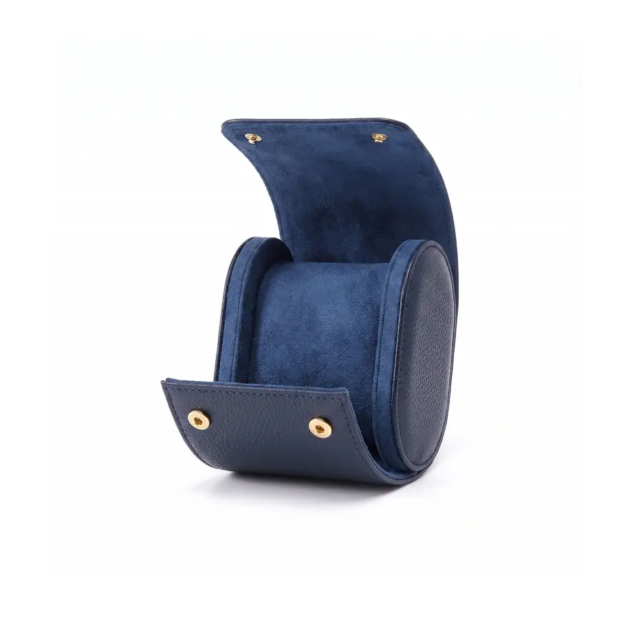 Midnight blue Leather Watch Travel Case – Premium Roll Pouch | MedoMods