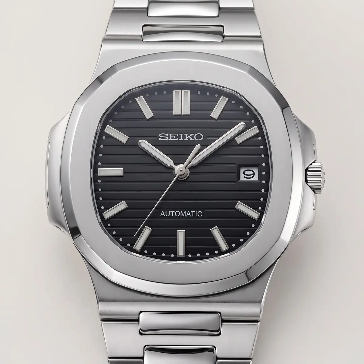 Seiko Mod Uhr NAUT MOD – SCHWARZ – Zifferblatt Nahaufnahme – MedoMods