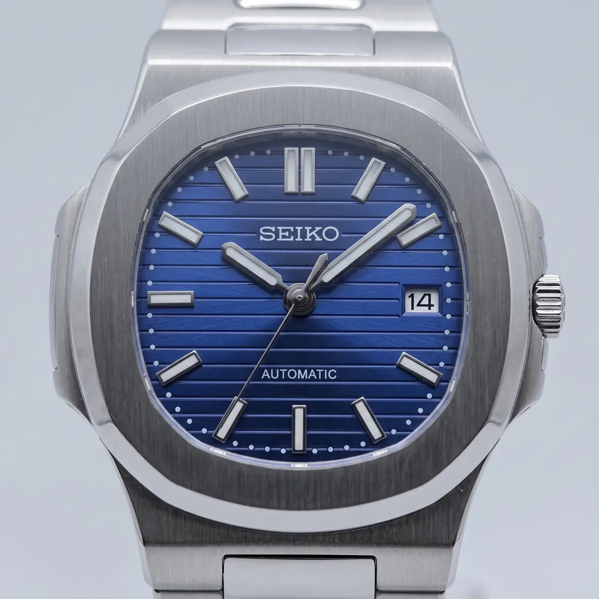 Seiko Mod Uhr NAUT MOD | Blue Classic – Automatik – Zifferblatt Nahaufnahme – MedoMods