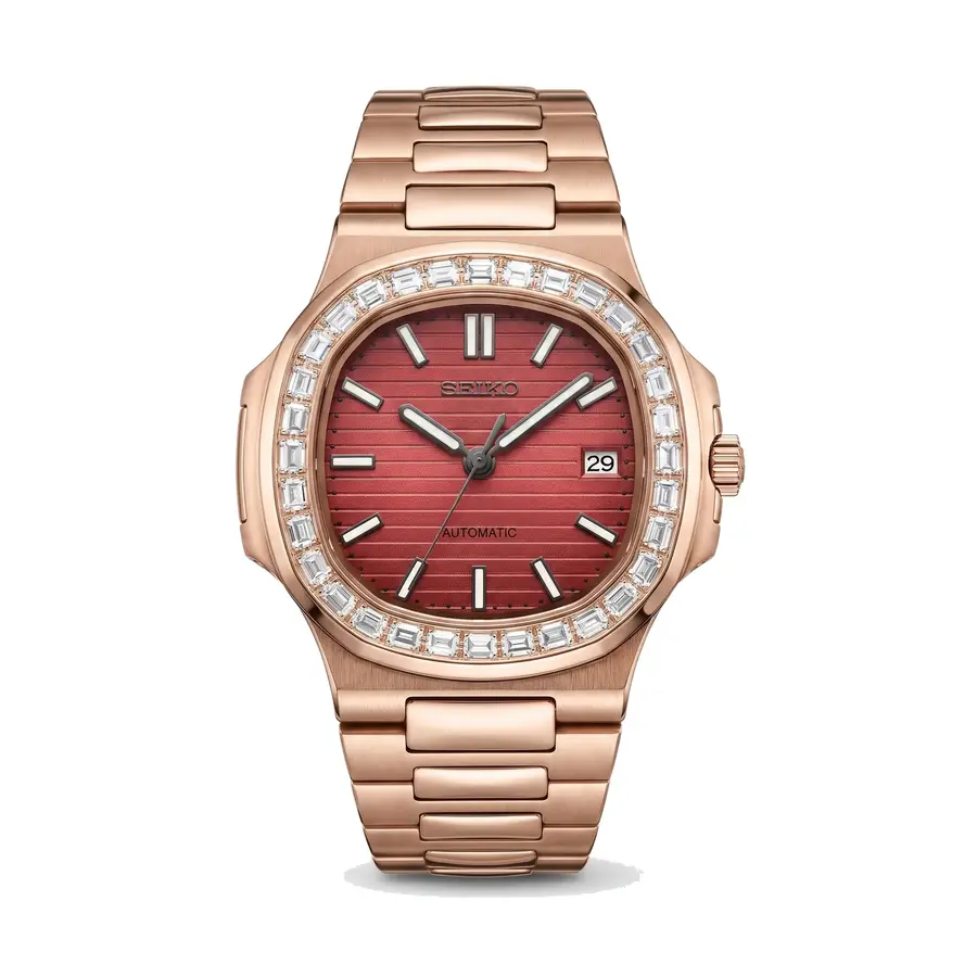 NAUT MOD | Burgundy (Diamond Bezel, Rose Gold Tone) - Automatic