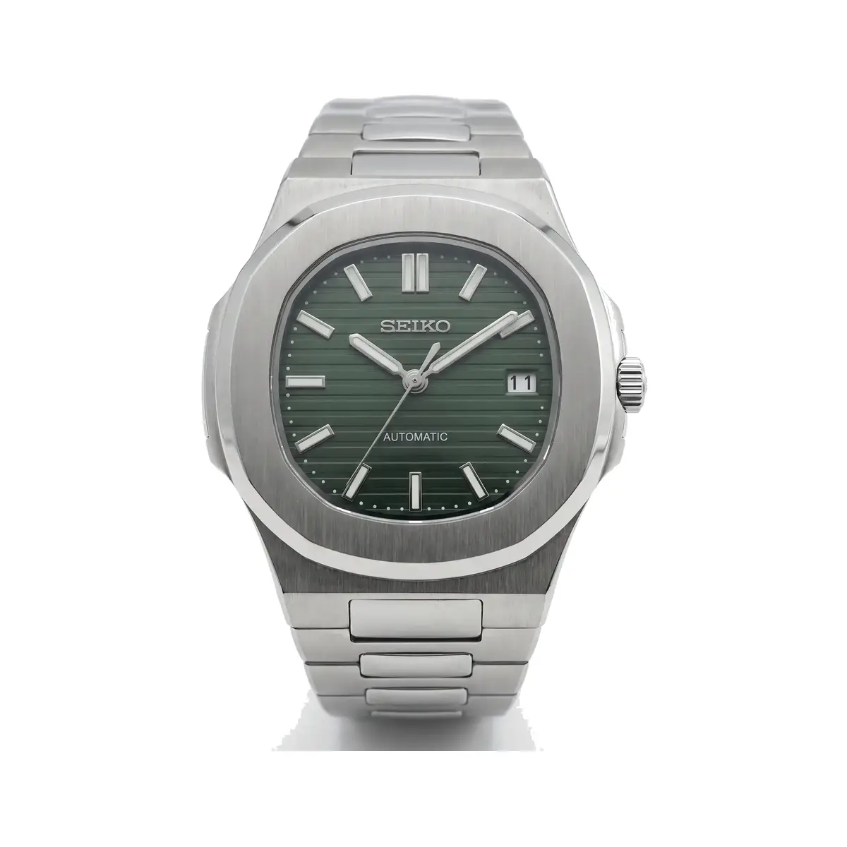 Seiko mod NAUT MOD green dial NH35 automatic integrated bracelet stainless steel watch