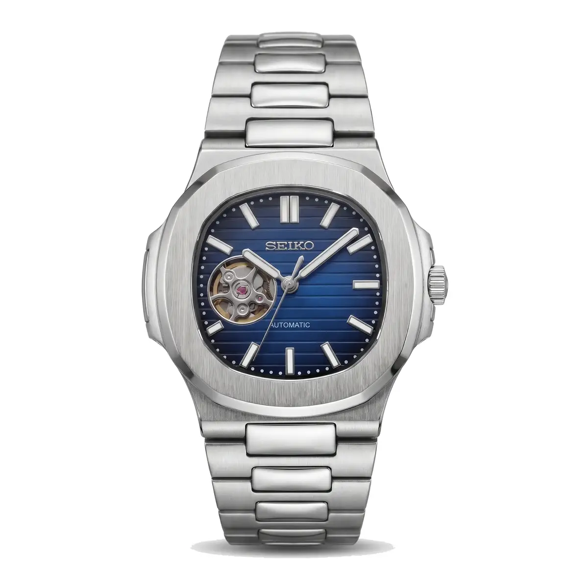 Seiko Mod NAUT MOD Open Heart Blue Dial Stainless Steel Watch