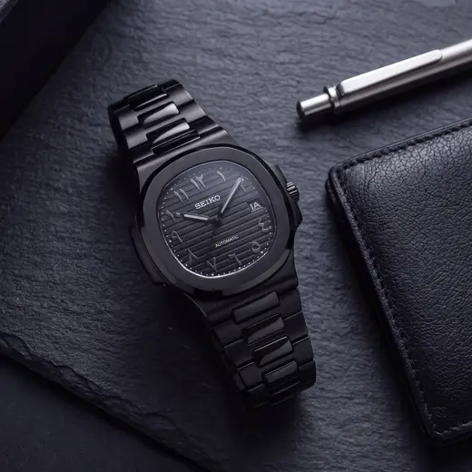 NAUT MOD - STEALTH BLACK, NÚMEROS ARÁBIGOS – reloj sobre una superficie