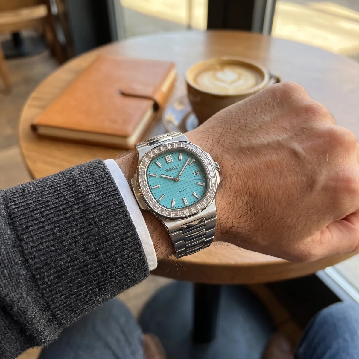 Seiko Mod Uhr NAUT MOD – TIFFANY (DIAMANT) – am Handgelenk – Wristshot – MedoMods