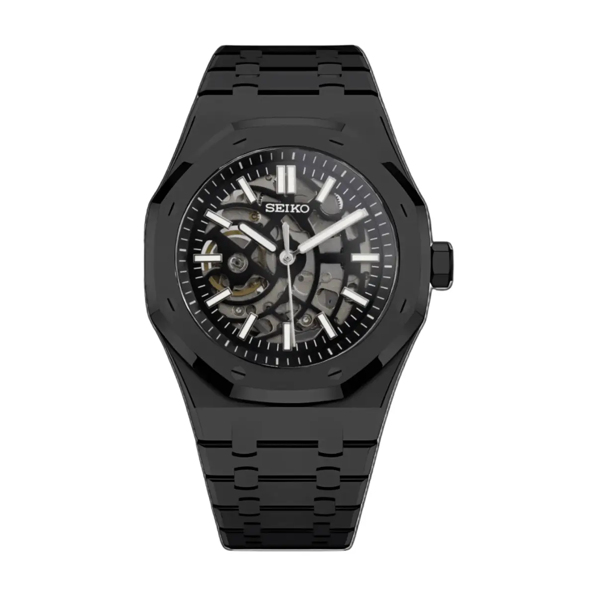 Seiko Mod Uhr OAK MOD – SCHWARZES SKELETON – MedoMods