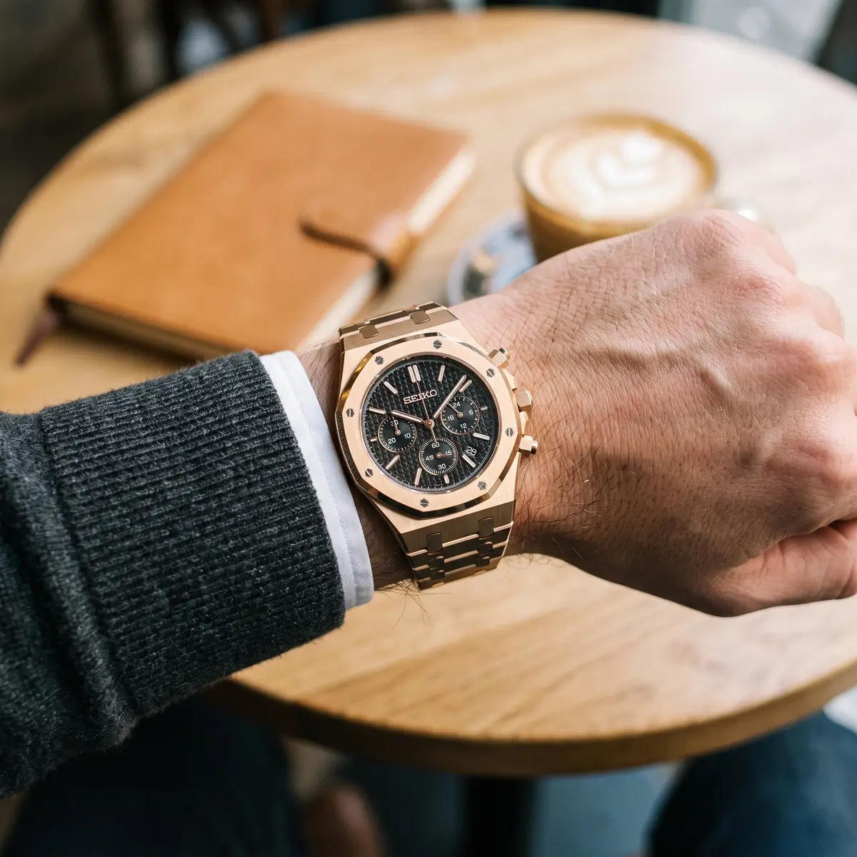 Seiko Mod Uhr OAK MOD CHRONOGRAPH – BLACK ROSE – am Handgelenk – Wristshot – MedoMods