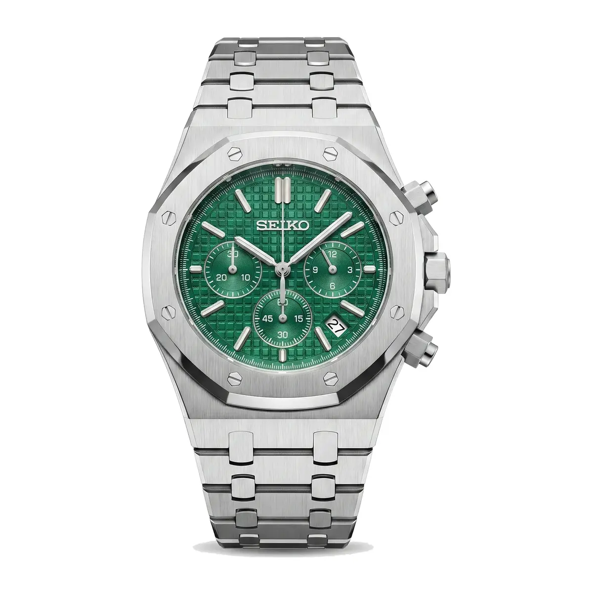 Seiko Mod Royal Oak Chronograph Green with textured green dial and VK63 quartz movement