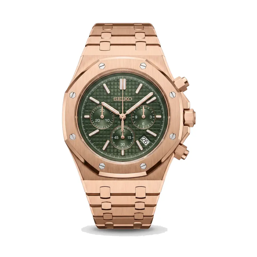 OAK MOD | Chronograph Style – Rose Gold Tone – Green Dial