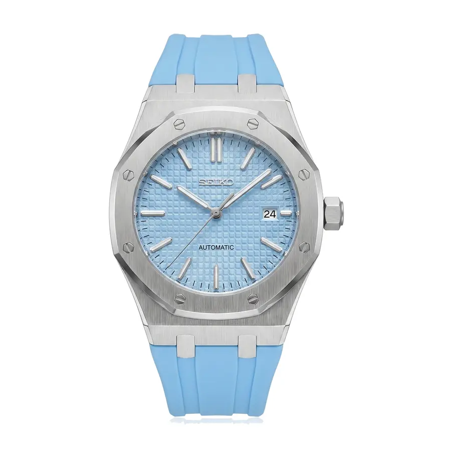 OAK MOD | Ice Blue Textured Dial – Blue Rubber Strap