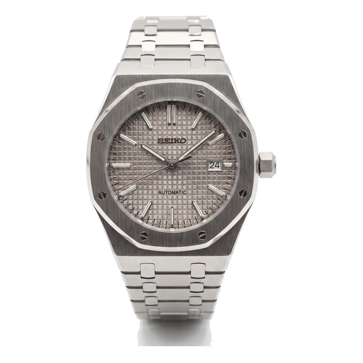 Seiko Mod Uhr OAK MOD – Hellgrau – Integriertes Armband – MedoMods