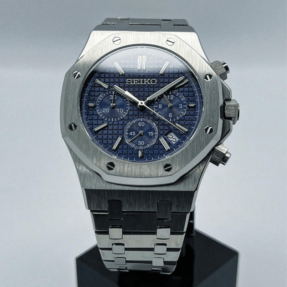 OAK MOD | Chronograph in Marineblau – Integriertes Armband