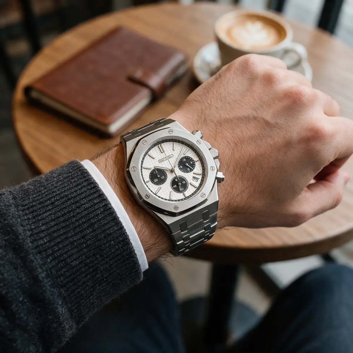 Seiko Mod Uhr OAK MOD | Panda-Chronograph – am Handgelenk – Wristshot – MedoMods