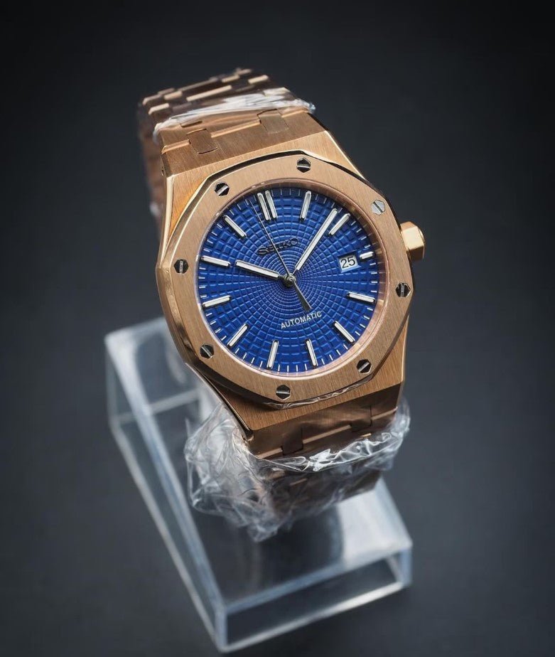 OAK MOD | Roségold / Marineblau – Integriertes Armband