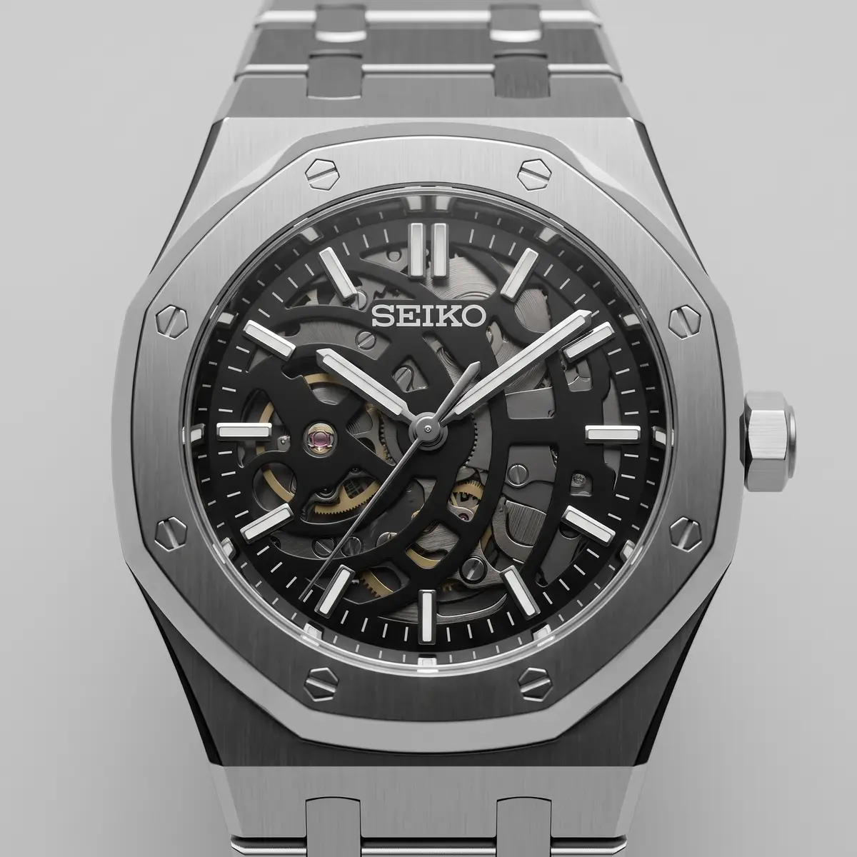Seiko Mod Uhr OAK MOD – SKELETON – Zifferblatt Nahaufnahme – MedoMods