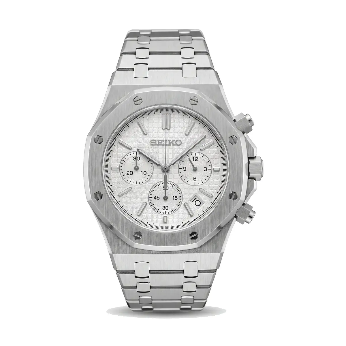 OAK MOD | Chronograph Hvid – Integreret lænke – detaljevisning 1