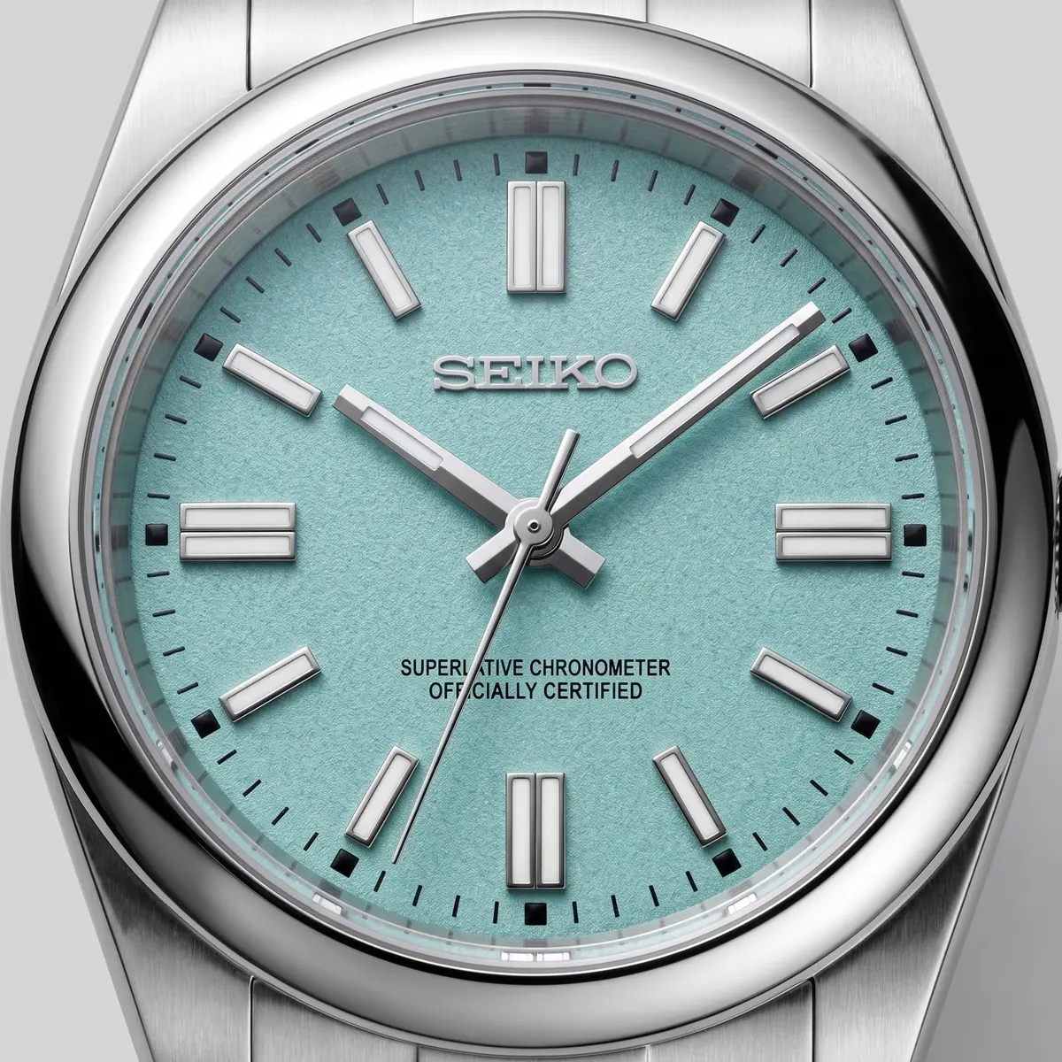 Seiko Mod Uhr OYST MOD – TÜRKIS – Zifferblatt Nahaufnahme – MedoMods