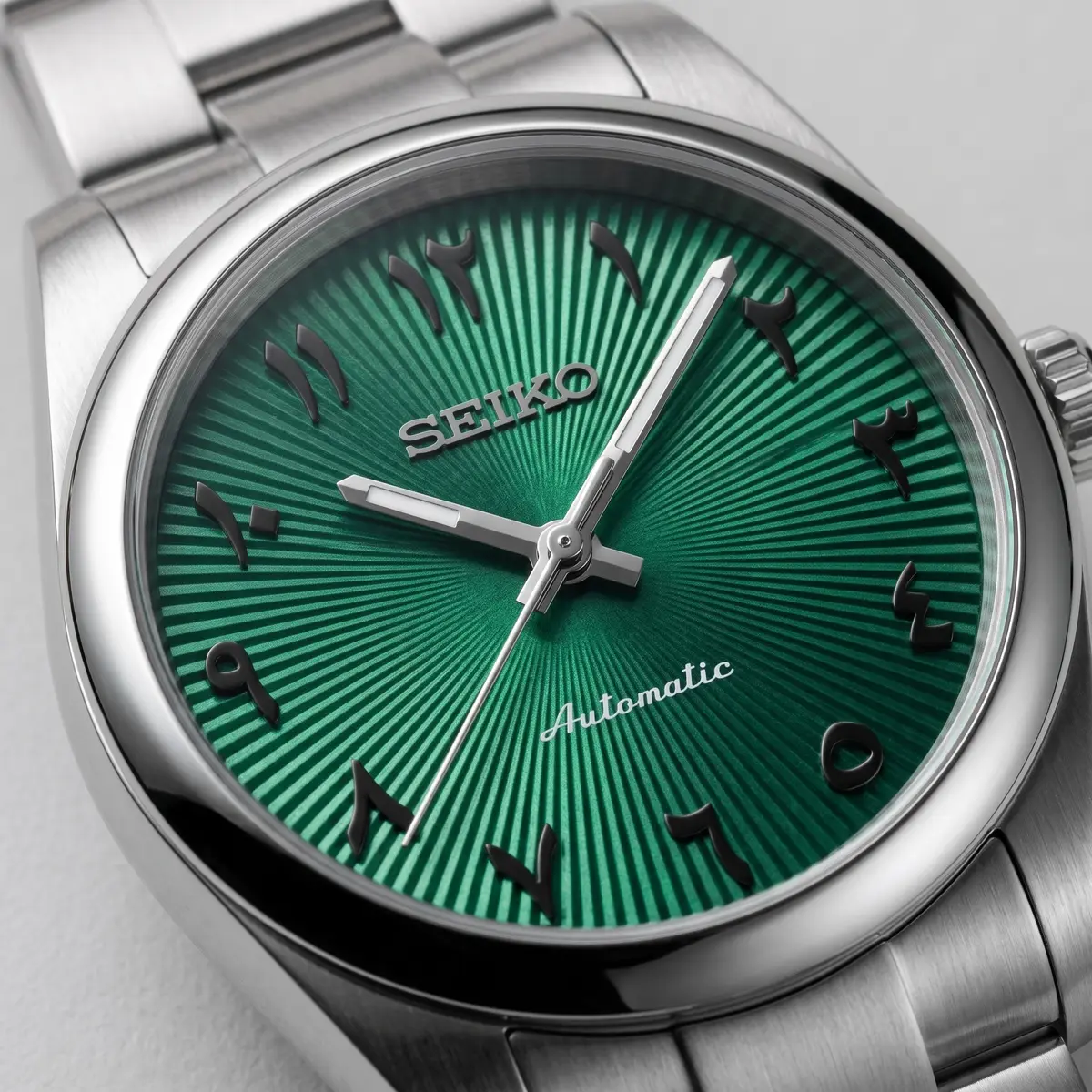 Seiko Mod Uhr OYSTER MOD – GRÜN – Zifferblatt Nahaufnahme – MedoMods