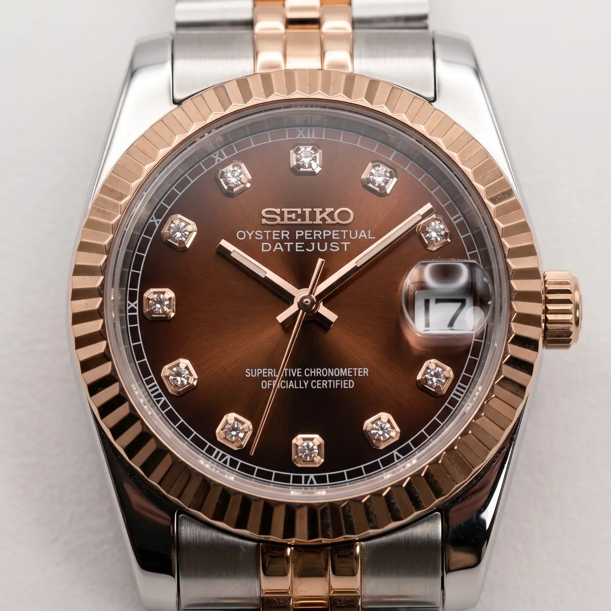 Seiko Mod Uhr SEIKO MOD Damen – Chocolate – Automatik | MedoMods – Zifferblatt Nahaufnahme – MedoMods