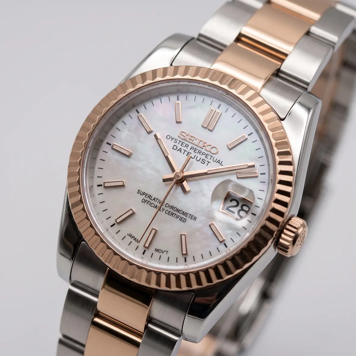 Seiko Mod Uhr SEIKO MOD Damen – Pearl – Automatik | MedoMods – Zifferblatt Nahaufnahme – MedoMods