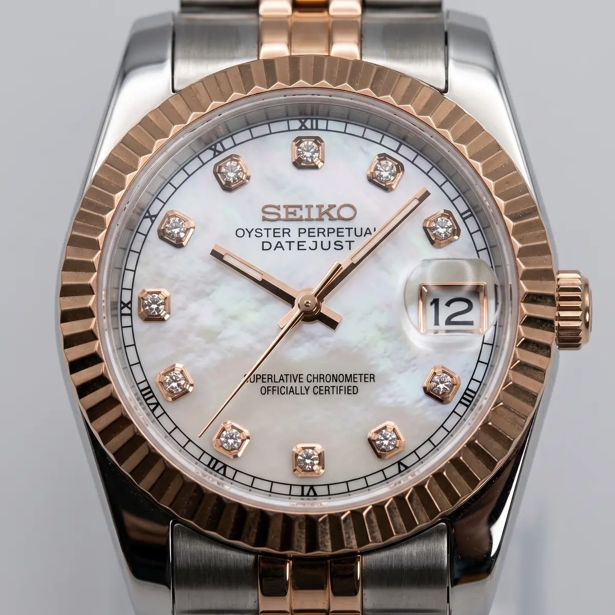 Seiko Mod Uhr SEIKO MOD Damen – Pearl Baguette – Automatik | MedoMods – Zifferblatt Nahaufnahme – MedoMods