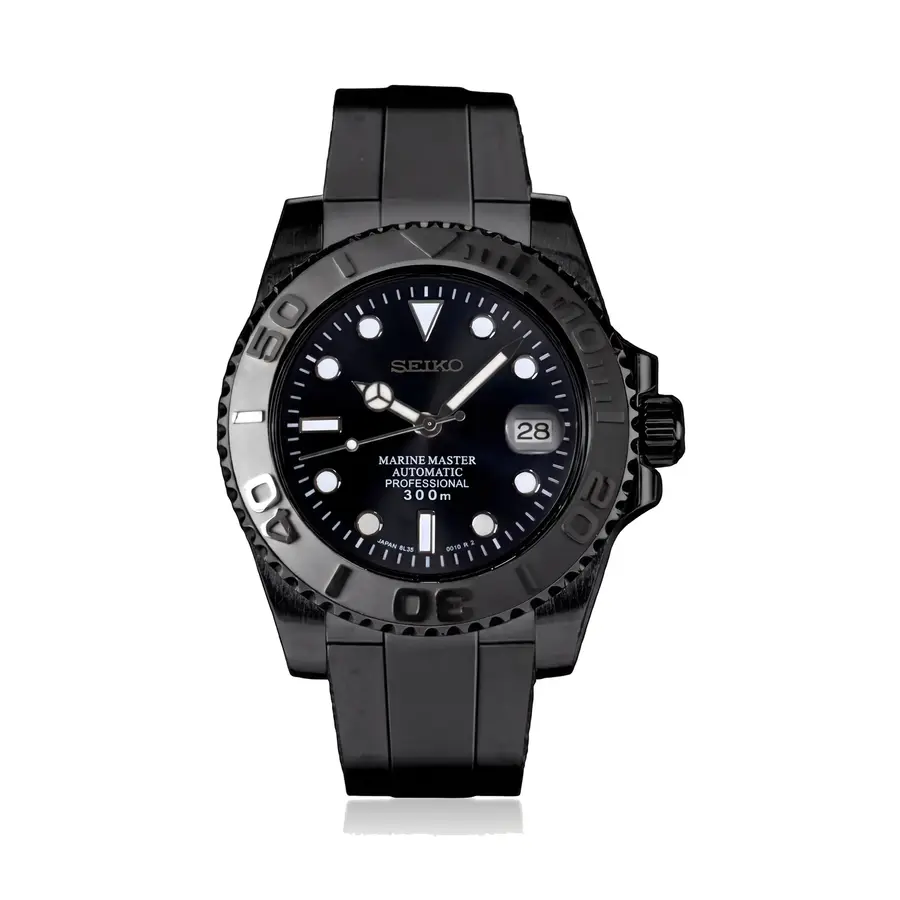Seikomariner | All Black PvD Case – Rubber Strap