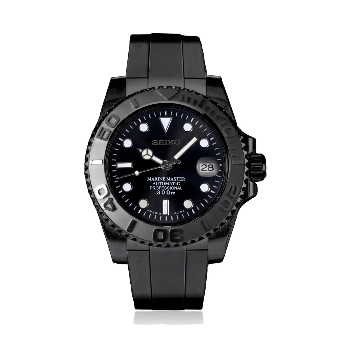 Seikomariner | All Black PVD Case – Rubber Strap – view 1