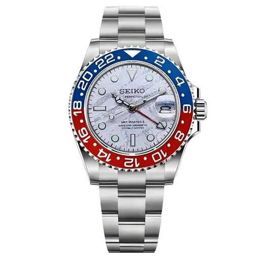 Seikomod RED-BLUE GMT MOD Meteorite-Look Dial Seiko mod – view 2