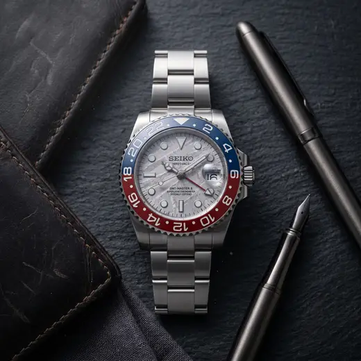 Seikomod RED-BLUE GMT MOD Meteorite-Look Dial Seiko mod – view 4