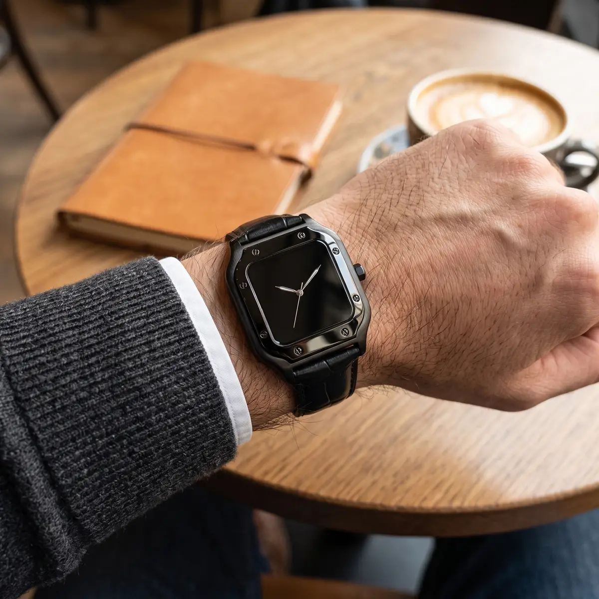 Seiko Mod Uhr SEIKTOS MOD – BLACKED OUT (Lederarmband) – am Handgelenk – Wristshot – MedoMods