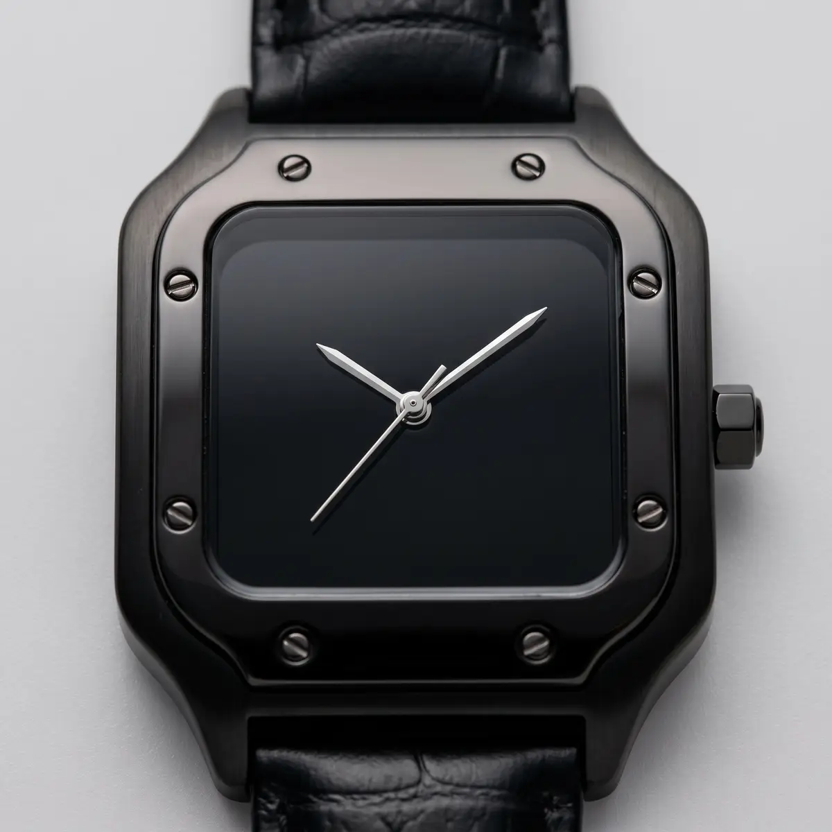 Seiko Mod Uhr SEIKTOS MOD – BLACKED OUT (Lederarmband) – Zifferblatt Nahaufnahme – MedoMods