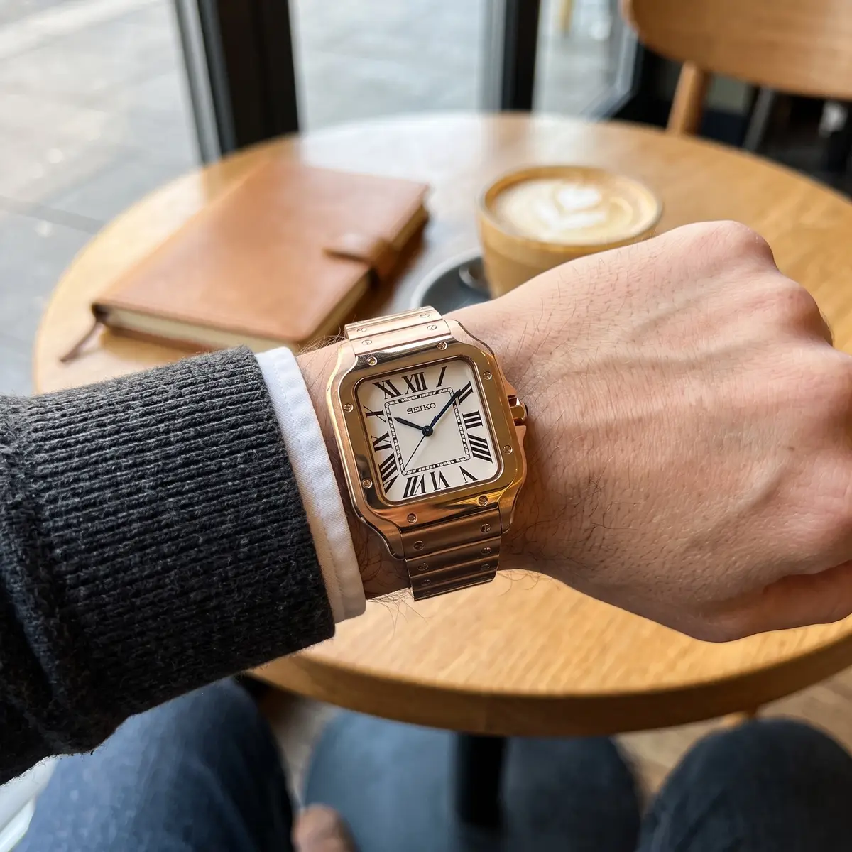 Seiko Mod Uhr SEIKTOS | Roségold & weißes Zifferblatt – 38 mm – am Handgelenk – Wristshot – MedoMods