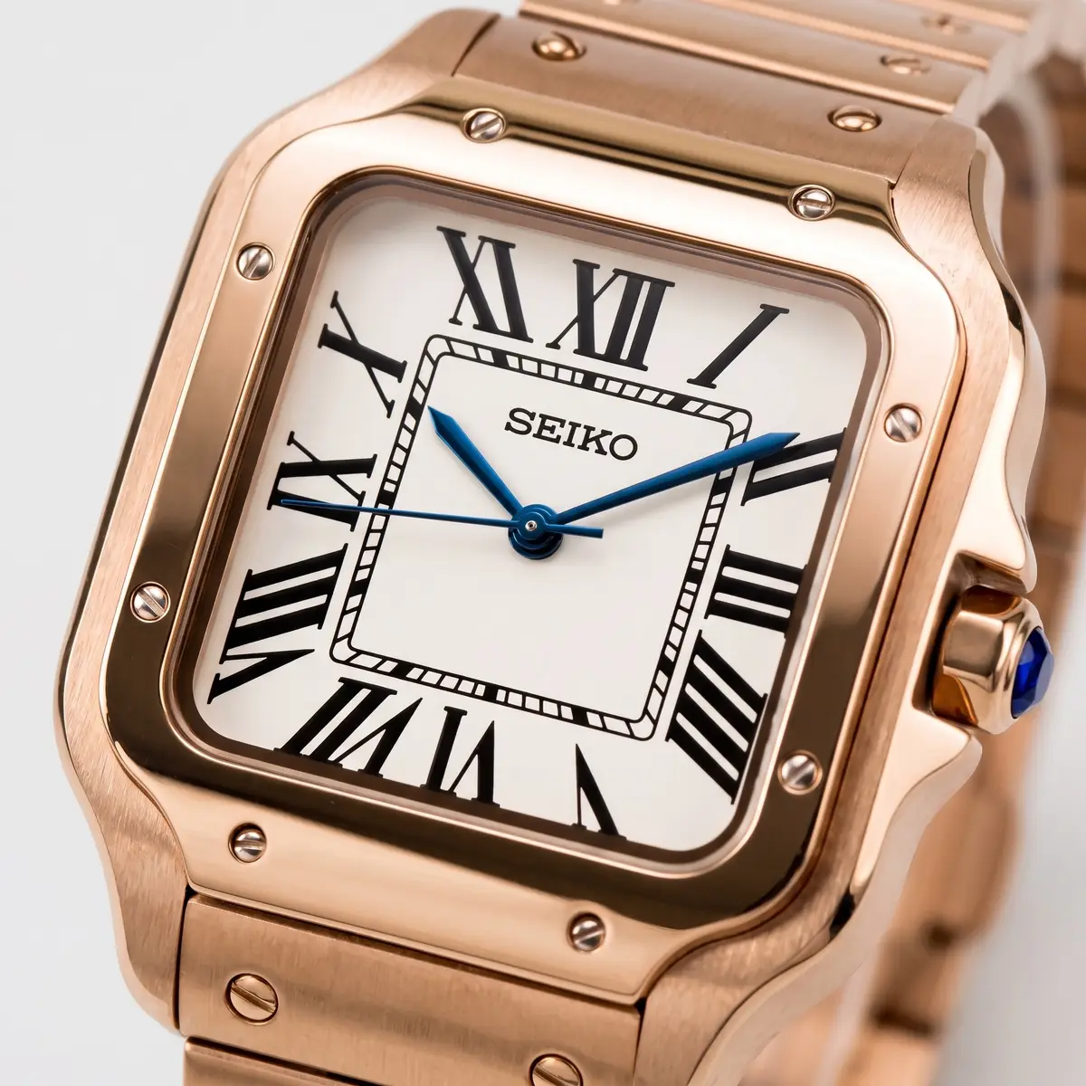 Seiko Mod Uhr SEIKTOS | Roségold & weißes Zifferblatt – 38 mm – Zifferblatt Nahaufnahme – MedoMods