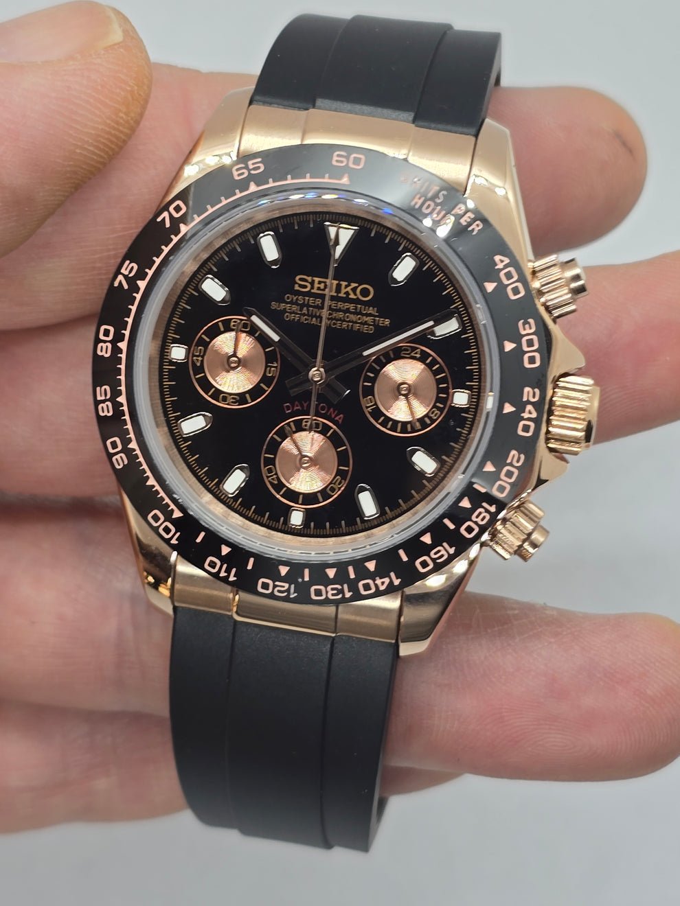 TONA MOD | Gomma nera - Oro rosa nero - 40 mm