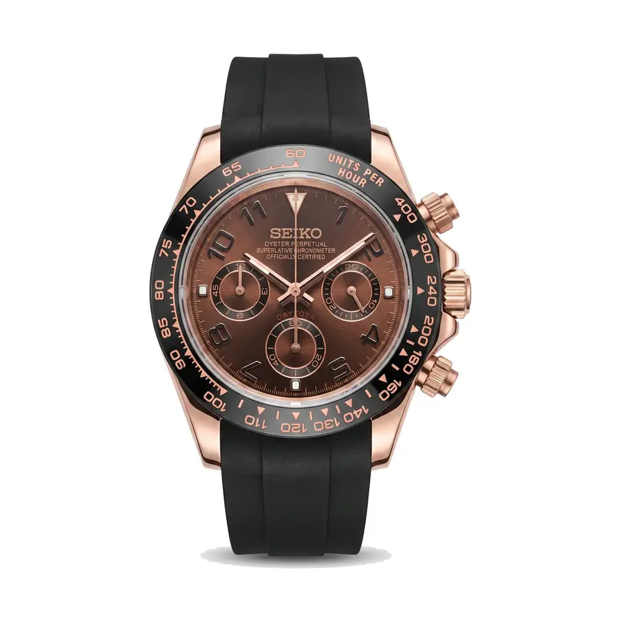 TONA MOD | Schwarzes Kautschukarmband mit schwarzen und roségoldenen Ziffern – 40 mm
