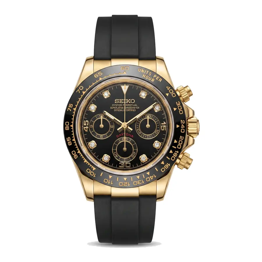 TONA MOD | Black Rubber - Gold Diamond - 40mm