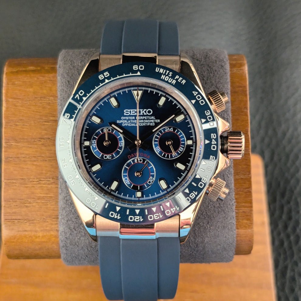 TONA MOD | Blaues Gummi, Blau, Roségold – 40 mm