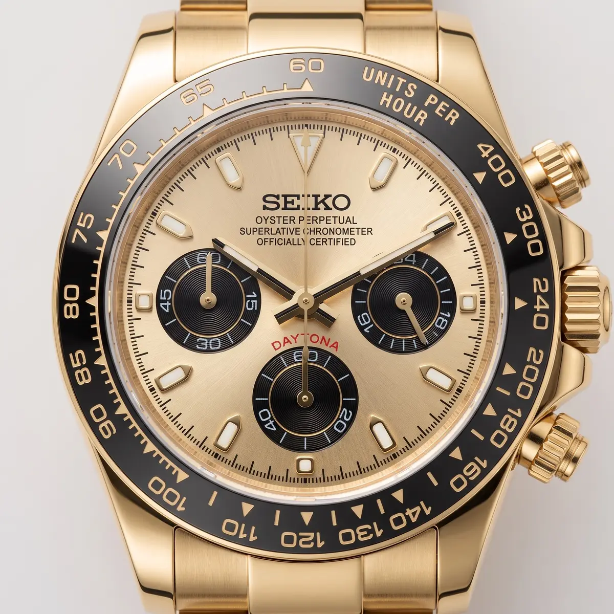 Seiko Mod Uhr TONA MOD โ GOLDIE โ Zifferblatt Nahaufnahme โ MedoMods