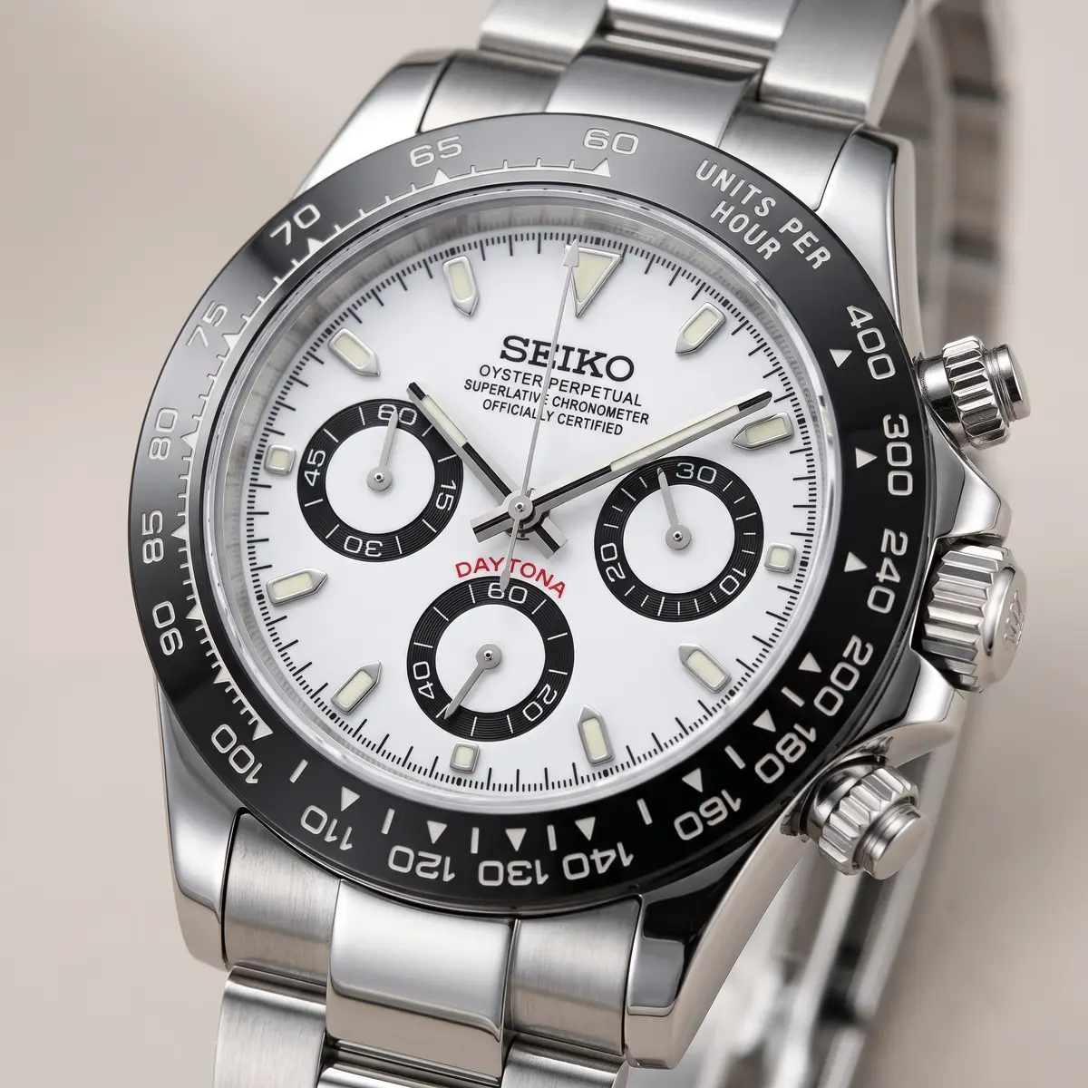 Seiko Mod Uhr TONA MOD – PANDA – Zifferblatt Nahaufnahme – MedoMods