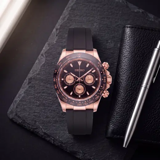 TONA MOD | Roségold Schwarz – 40 mm – liegende Uhr