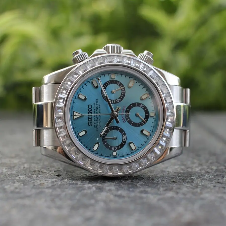 TONA MOD | lunetta in acciaio blu ghiaccio con diamanti - 40 mm