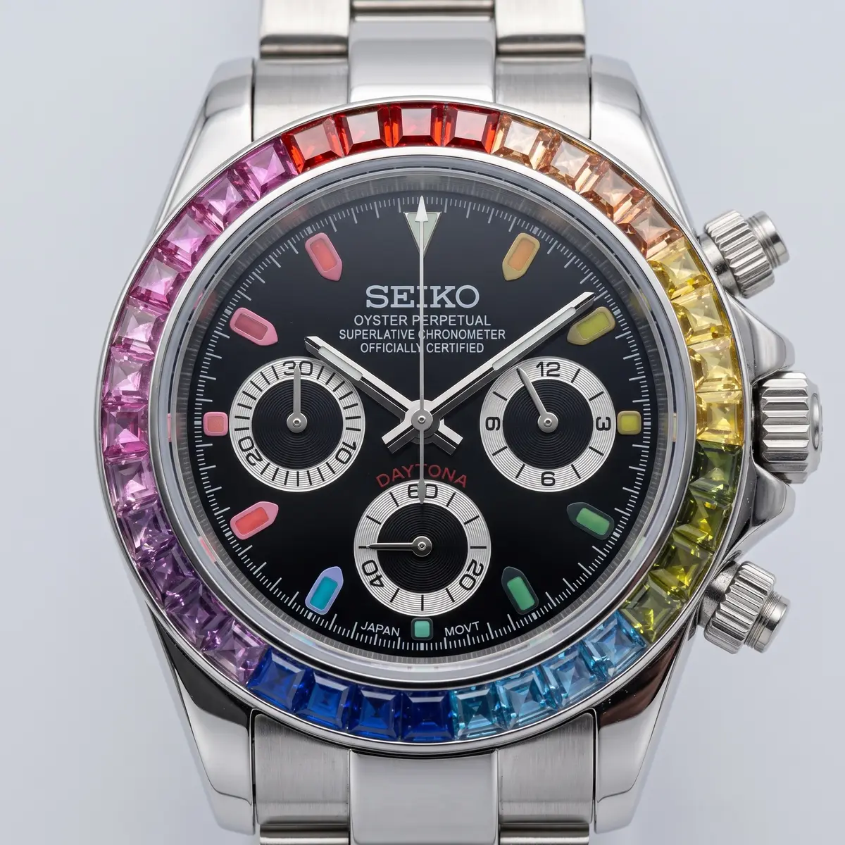 Seiko Mod Uhr TONA MOD | Steel Rainbow – 40 mm – Zifferblatt Nahaufnahme – MedoMods