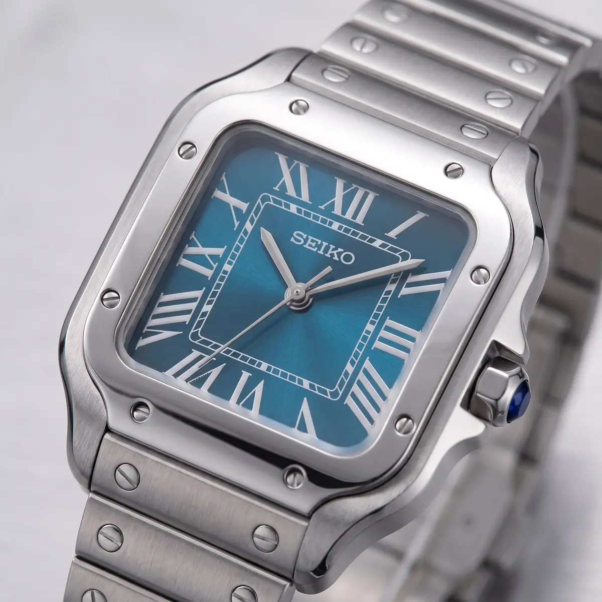 Seiko Mod Uhr VANTOS MOD – BLAU – Zifferblatt Nahaufnahme – MedoMods