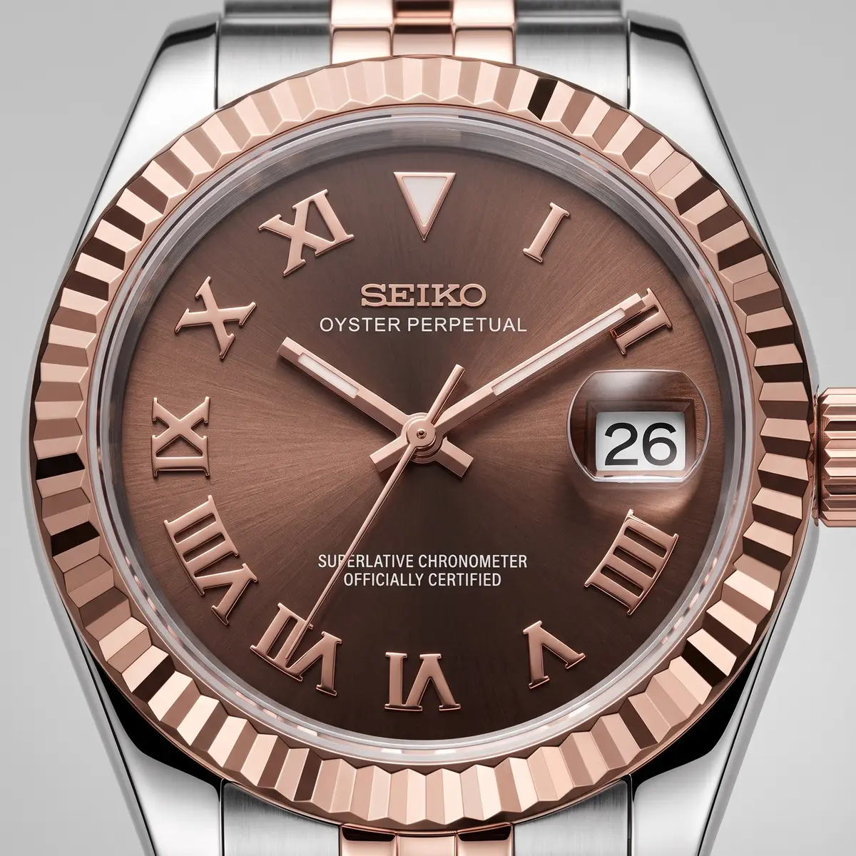 Seiko Mod Uhr Damen-Schokoladen-Roman – Zifferblatt Nahaufnahme – MedoMods
